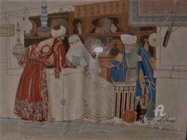 Painting titled "The Merchant, by R…" by L'Orientaliste, Original Artwork, Watercolor