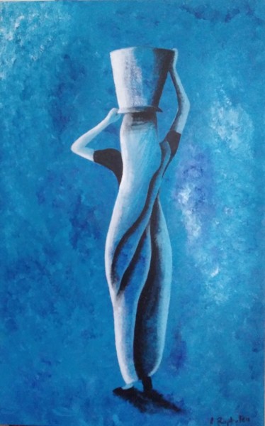 Schilderij getiteld "Femme indienne-bleu" door Laurence Raphalen, Origineel Kunstwerk, Acryl