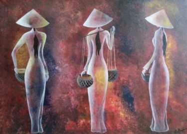 Peinture intitulée "Femmes du Vietnam t…" par Laurence Raphalen, Œuvre d'art originale, Acrylique