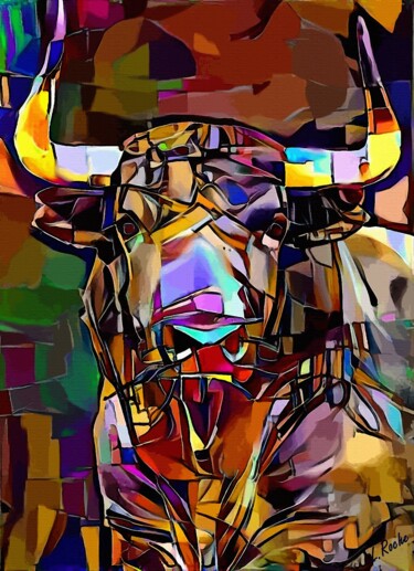 Digitale Kunst mit dem Titel "Toro-bravo-70x50 cm" von L.Roche, Original-Kunstwerk, 2D digitale Arbeit