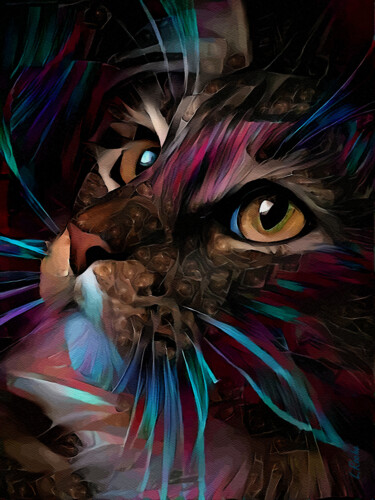 Digitale Kunst mit dem Titel "Velvet - cat" von L.Roche, Original-Kunstwerk, Acryl