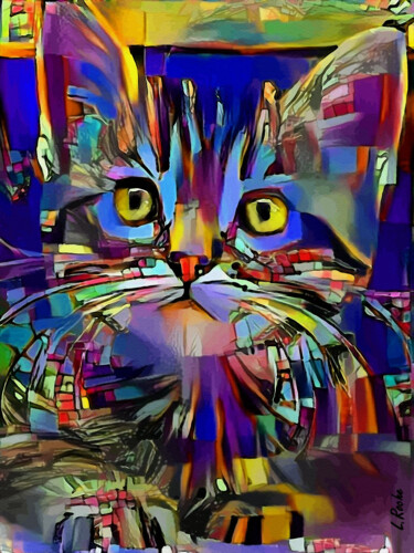 Digitale Kunst getiteld "Shon - cat" door L.Roche, Origineel Kunstwerk, Acryl