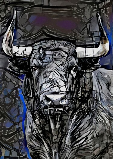 Arte digital titulada "Toro azul" por L.Roche, Obra de arte original, Acrílico