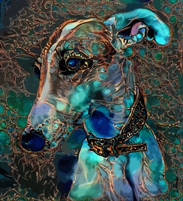 Digital Arts titled "Pipon - Dog on pane…" by L.Roche, Original Artwork, Acrylic