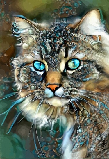 Цифровое искусство под названием "Bouclette- Cat on p…" - L.Roche, Подлинное произведение искусства, Акрил