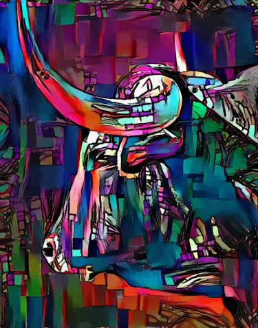 Digital Arts titled "Profil cornu - Bull…" by L.Roche, Original Artwork, Acrylic