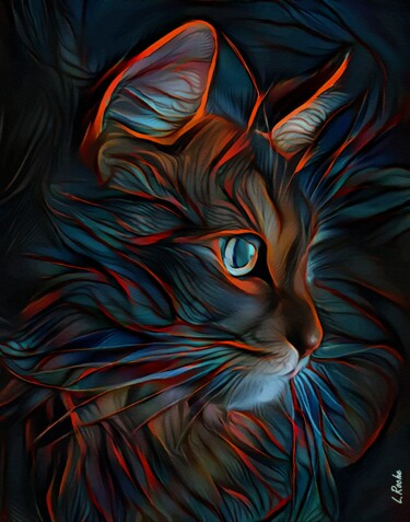 Arts numériques intitulée "Elvira - cat, mix m…" par L.Roche, Œuvre d'art originale, Encre