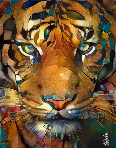 Arts numériques intitulée "Sandro Jr - Tiger -…" par L.Roche, Œuvre d'art originale, Acrylique