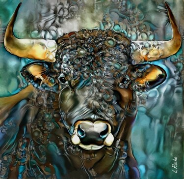 Arts numériques intitulée "Toro rizado - 70x68…" par L.Roche, Œuvre d'art originale, Acrylique