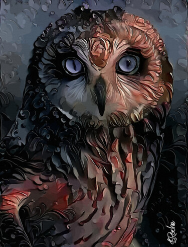 Digital Arts titled "Choukka - Owl, mix…" by L.Roche, Original Artwork, Acrylic