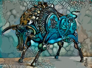 Digital Arts titled "Taureau  machine -…" by L.Roche, Original Artwork, Acrylic