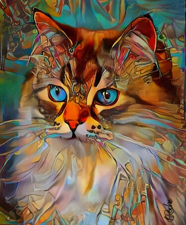 Digital Arts titled "Astrid, cat - Mix m…" by L.Roche, Original Artwork, Acrylic