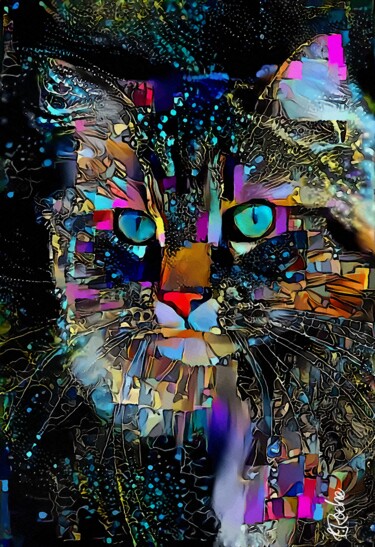 Arts numériques intitulée "Myriss - cat, mix m…" par L.Roche, Œuvre d'art originale, Acrylique