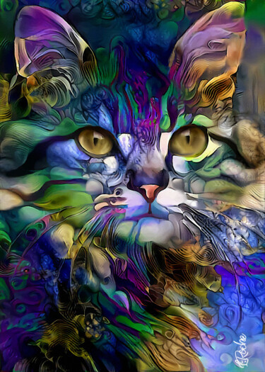 Digitale Kunst mit dem Titel "Arabella, cat - Mix…" von L.Roche, Original-Kunstwerk, Acryl