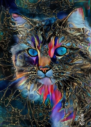 Digital Arts titled "Simonin, cat - Mix…" by L.Roche, Original Artwork, Acrylic