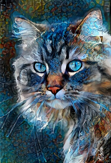 Arts numériques intitulée "Rutger, cat - Mix m…" par L.Roche, Œuvre d'art originale, Acrylique