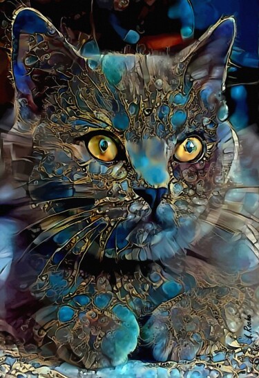 Arts numériques intitulée "Mikka, cat, 70x48 c…" par L.Roche, Œuvre d'art originale, Acrylique
