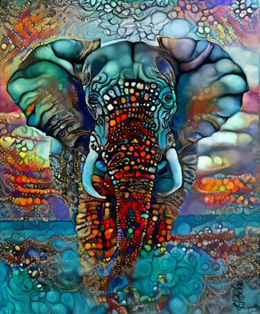 Digital Arts titled "Eden Fanty, elephant" by L.Roche, Original Artwork, Acrylic