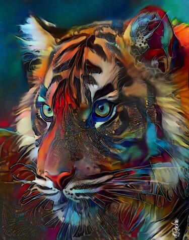 Arts numériques intitulée "Tristan, tiger" par L.Roche, Œuvre d'art originale, Acrylique