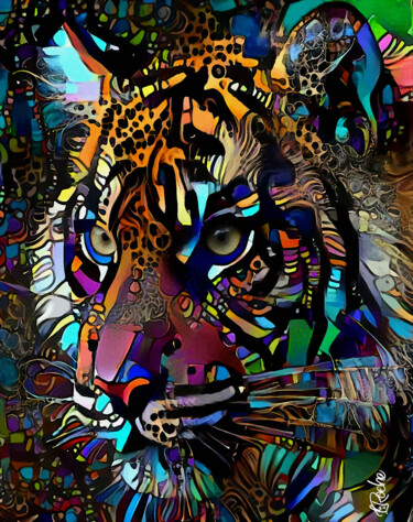 Digitale Kunst mit dem Titel "Savana fiesta- Tige…" von L.Roche, Original-Kunstwerk, Acryl