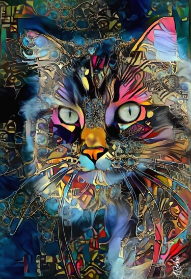 Digitale Kunst getiteld "Loïsa, cat - Mix me…" door L.Roche, Origineel Kunstwerk, Acryl