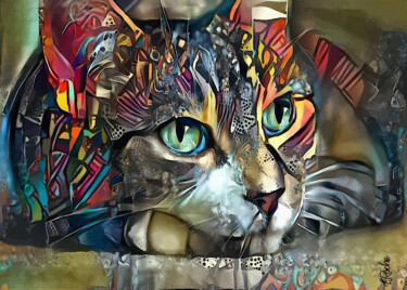 Digital Arts titled "Enzo, cat - Mix med…" by L.Roche, Original Artwork, Acrylic