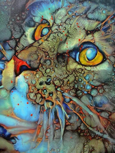 Digital Arts titled "Ulysse, cat - Mix m…" by L.Roche, Original Artwork, Acrylic