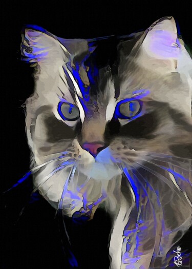Arts numériques intitulée "Grey eyes, cat - Mi…" par L.Roche, Œuvre d'art originale, Acrylique