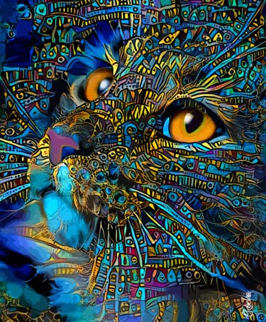 Digitale Kunst mit dem Titel "Blue Merry - Cat -…" von L.Roche, Original-Kunstwerk, Acryl