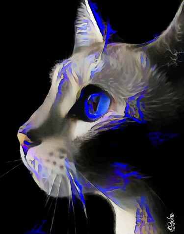 Digital Arts titled "Merryblue- cat, Mix…" by L.Roche, Original Artwork, Acrylic