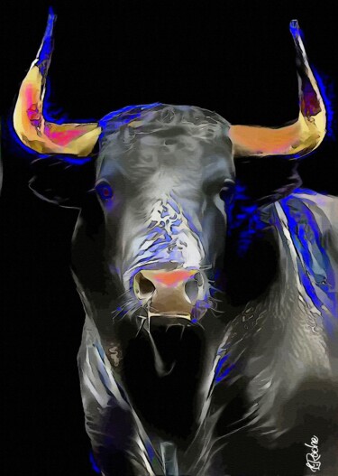 Arts numériques intitulée "Toro de casta, Bull…" par L.Roche, Œuvre d'art originale, Acrylique