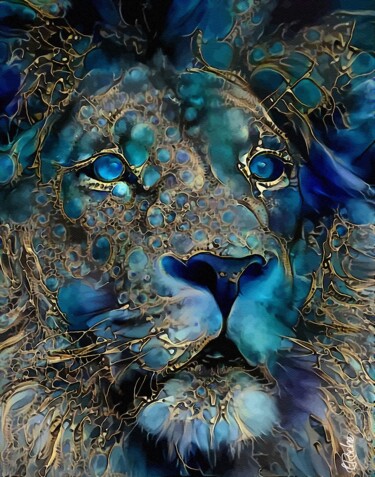 Digital Arts titled "Blue Rey - Lion - M…" by L.Roche, Original Artwork, Acrylic