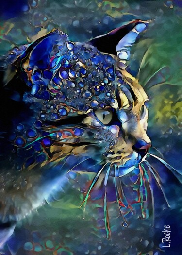 Digital Arts titled "Mazal blue, cat, mi…" by L.Roche, Original Artwork, Acrylic