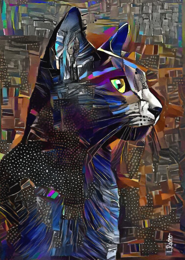 Digital Arts titled "Even - cat, mix med…" by L.Roche, Original Artwork, Acrylic