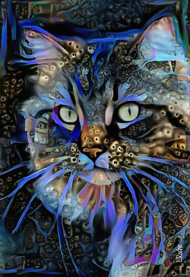 Digitale Kunst mit dem Titel "Alma blue, cat - Mi…" von L.Roche, Original-Kunstwerk, Acryl