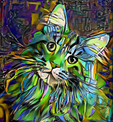 Digitale Kunst mit dem Titel "Yaro, cat - Mix med…" von L.Roche, Original-Kunstwerk, Acryl