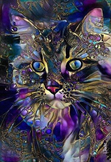 Digital Arts titled "Merry Purple, cat-…" by L.Roche, Original Artwork, Acrylic