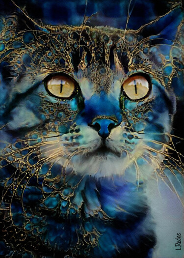 Цифровое искусство под названием "Edoo, cat - Mix med…" - L.Roche, Подлинное произведение искусства, Акрил