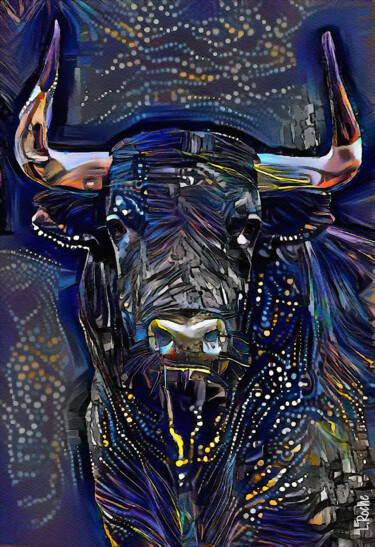 Digitale Kunst mit dem Titel "Toro azulon, bull-…" von L.Roche, Original-Kunstwerk, Tinte