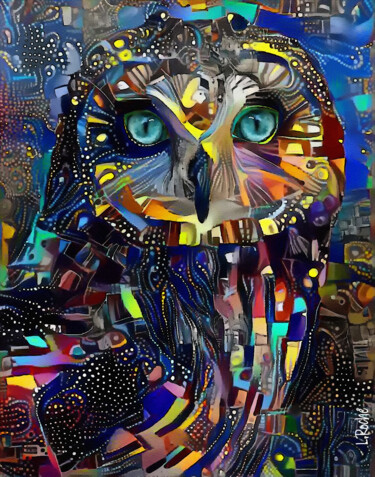 Digital Arts titled "Reine de nuit, owl" by L.Roche, Original Artwork, Acrylic