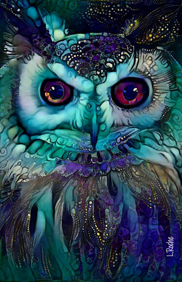 Digital Arts titled "Owl night" by L.Roche, Original Artwork, Acrylic