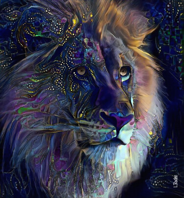 Arts numériques intitulée "Lion Cosmos" par L.Roche, Œuvre d'art originale, Acrylique