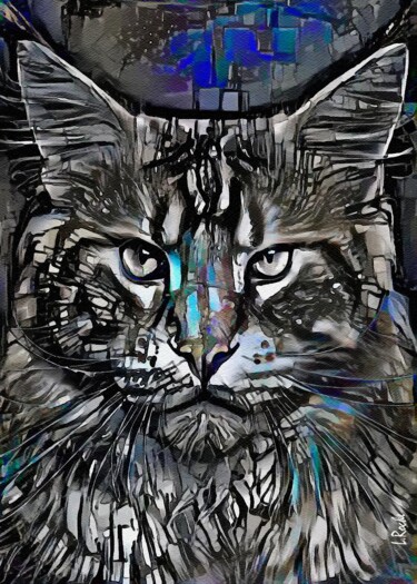 Digital Arts titled "Merkan, cat - Mix m…" by L.Roche, Original Artwork, Acrylic