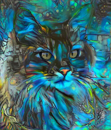 Digital Arts titled "Albablue, cat - Mix…" by L.Roche, Original Artwork, Acrylic