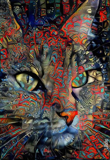 Digital Arts titled "Margotty, cat - Mix…" by L.Roche, Original Artwork, Acrylic