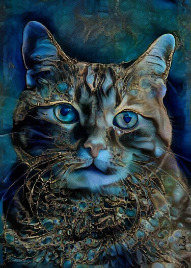 Digital Arts titled "Barnieblue, cat - M…" by L.Roche, Original Artwork, Acrylic