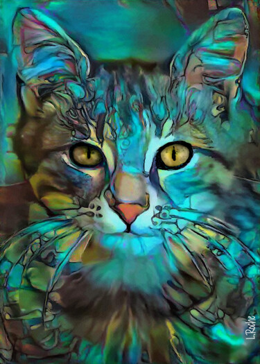 Digitale Kunst getiteld "Zizy, cat - Mix med…" door L.Roche, Origineel Kunstwerk, Acryl