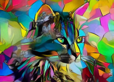 Digitale Kunst getiteld "Leygo, cat - Mix me…" door L.Roche, Origineel Kunstwerk, Acryl