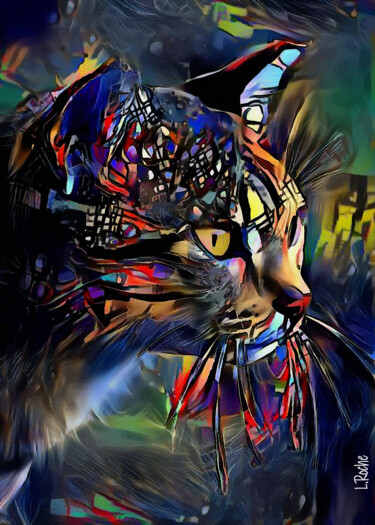Digitale Kunst getiteld "Kay, cat - Mix medi…" door L.Roche, Origineel Kunstwerk, Acryl