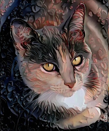 Digital Arts titled "Goldy, cat - Mix me…" by L.Roche, Original Artwork, Acrylic